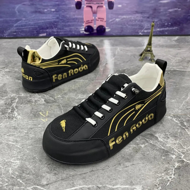 Men Chunky Sneakers Fashion Casual Secondary Leather Cowhide Fabric Breathable Increased Internal Cover Bottom Platform Shoes