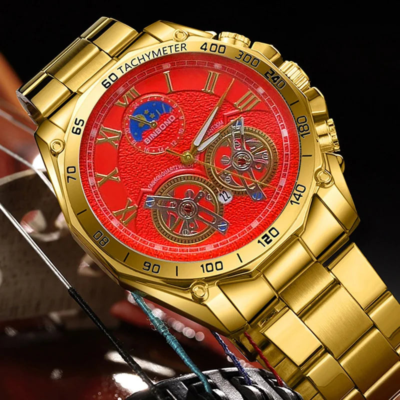BINBOND Men Quartz Watch Luxury Analog Decorative Dial Military Sports Wristwatch Waterproof Casual Outdoor Men's Wrist Watch