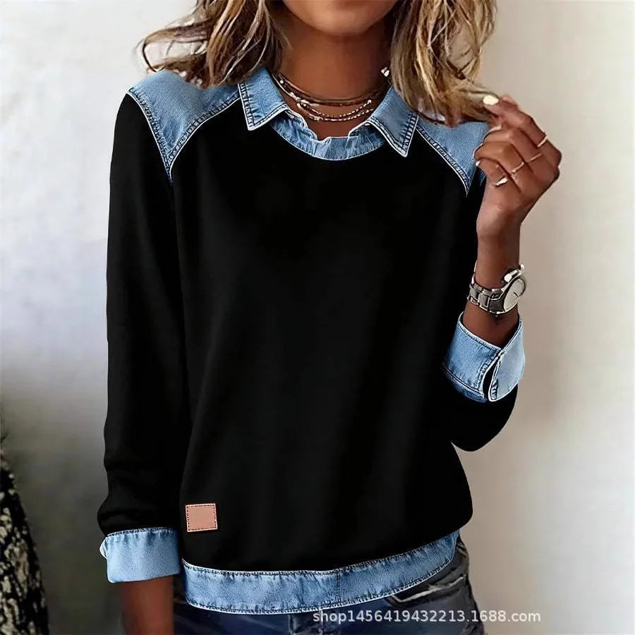 Pull Automne Femme Lapel Long Sleeve Fashionable Autumn And Winter Versatile Patchwork Pullover Womens Loose Knitted Sweater Top