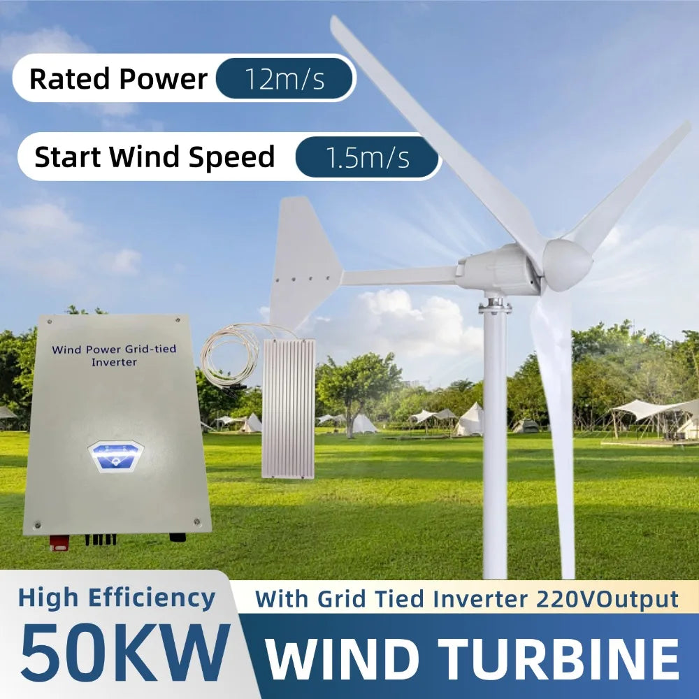 30KW 50KW Horizontal Axis Wind Turbine 24V 48V 110V 220V Wind Generator CE Certified Free Energy Low Speed Start for Home Use