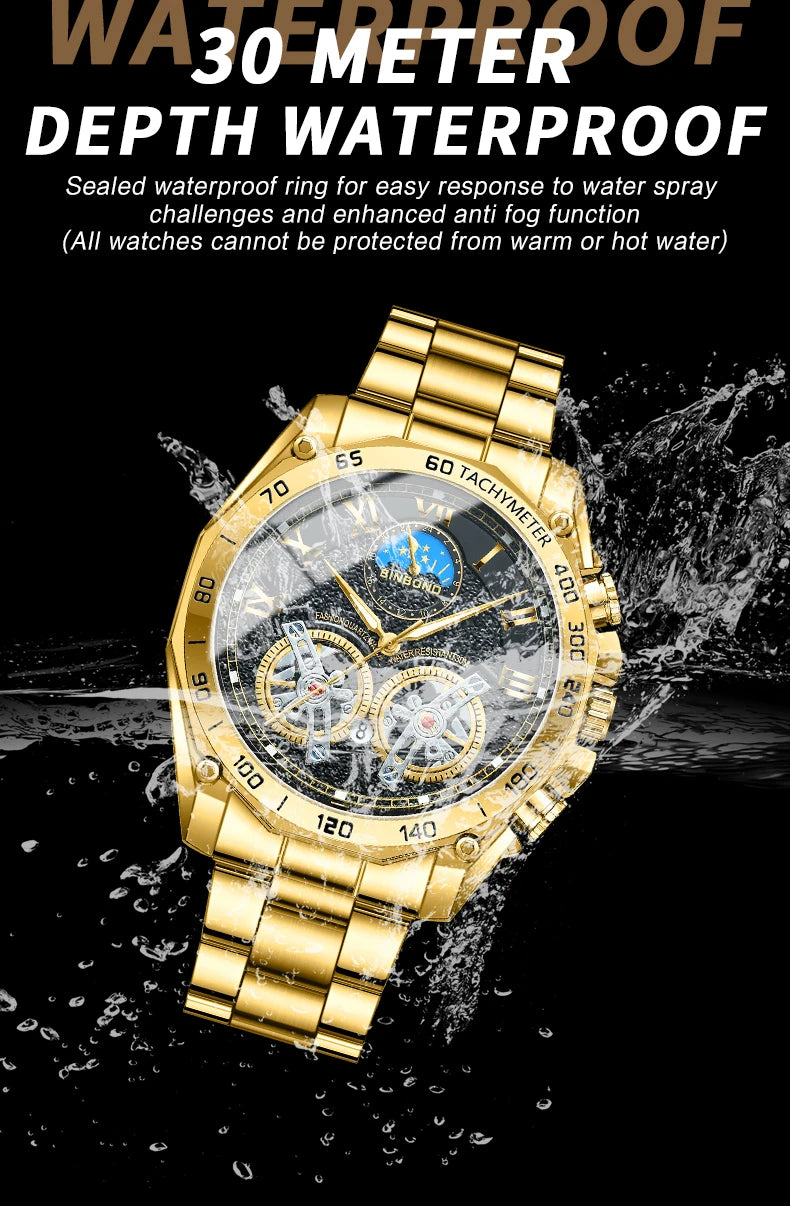 BINBOND Luminous Quartz Watches for Men Luxury Waterproof Accurate Auto Date Men's Watch Sturdy Stainless Steel Casual Reloj