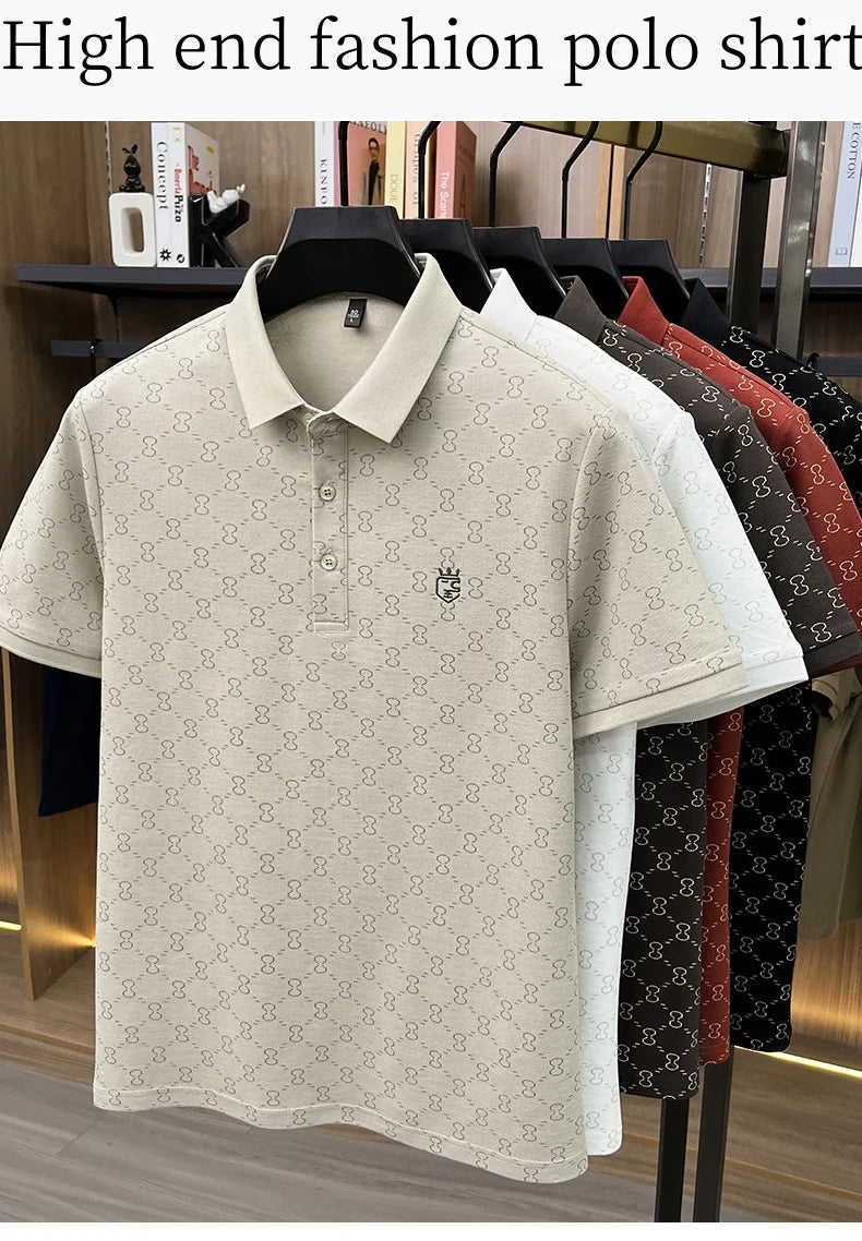Designer brand short sleeve men's polo shirt new high-end printed summer breathable personalized fashion youth casual T-shirt