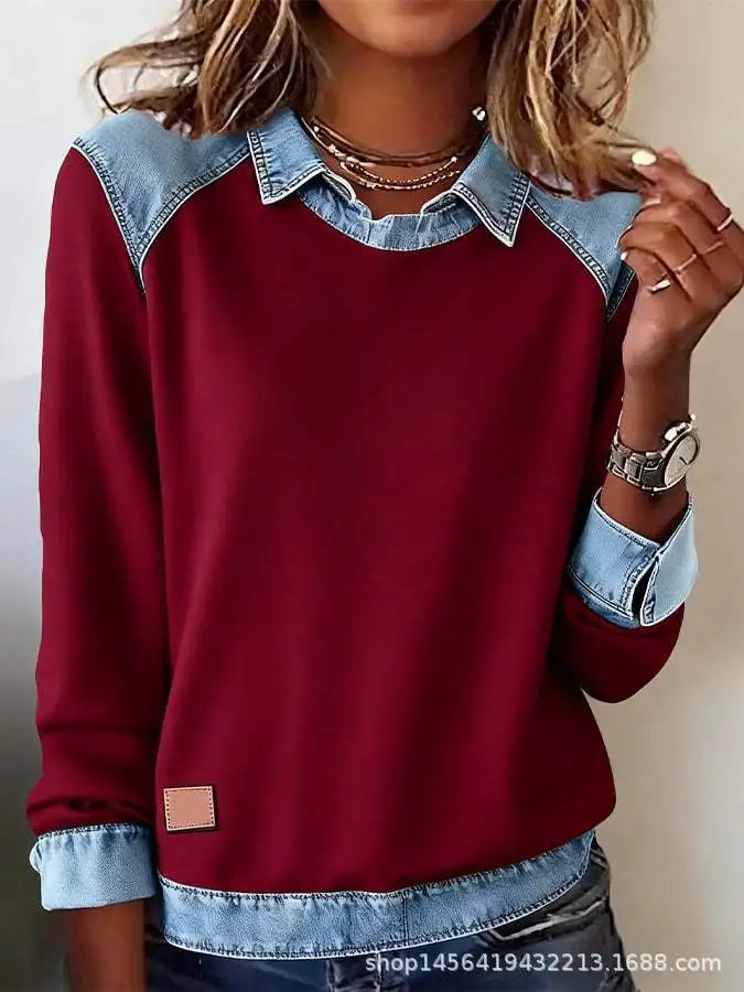 Pull Automne Femme Lapel Long Sleeve Fashionable Autumn And Winter Versatile Patchwork Pullover Womens Loose Knitted Sweater Top