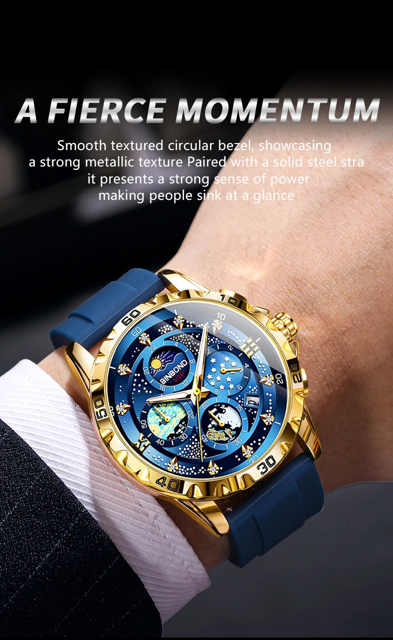 BINBOND Luxury Quartz Watches For Men Luminous Waterproof Auto Date Chronograph Men's Watch Business Sport Fashion Casual Reloj