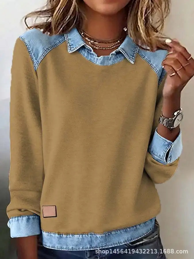 Pull Automne Femme Lapel Long Sleeve Fashionable Autumn And Winter Versatile Patchwork Pullover Womens Loose Knitted Sweater Top