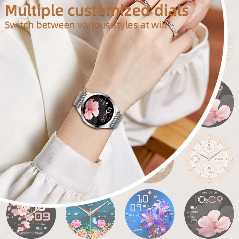 LIGE Luxury Smart Watch For Woman 1.27" Bluetooth Call Custom Dial Women's Bracelet Sports Health Monitor Smartwatch Ladies Gift