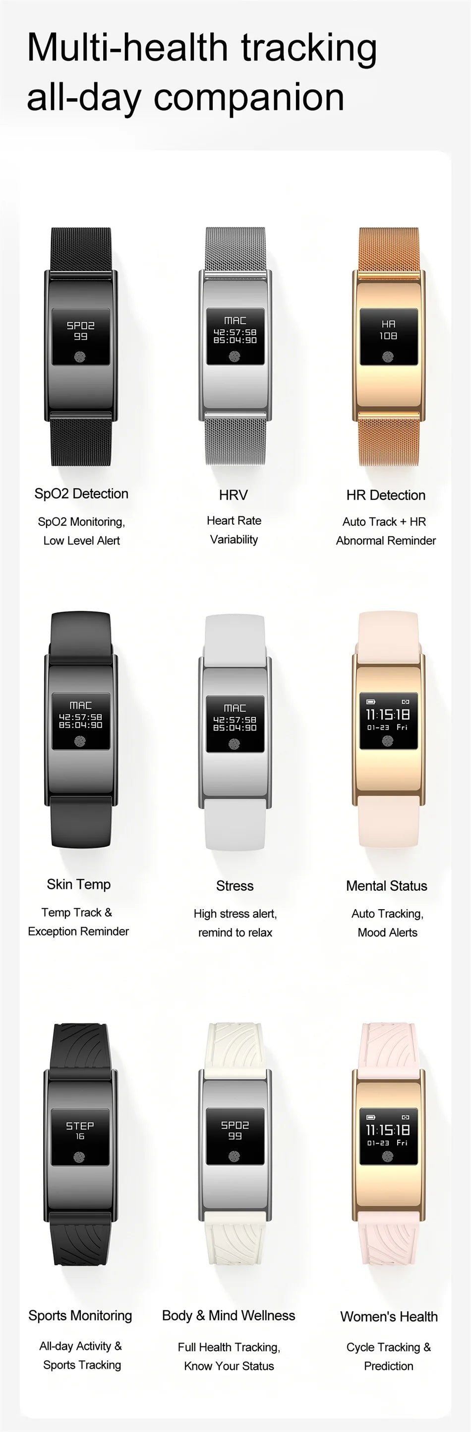 2026New 4.9mm Ultra-Thin SmartBracelet 24/7Health Monitoring IP68 Waterproof  Sports Mode Bluetooth Call Smart Bracelet Women