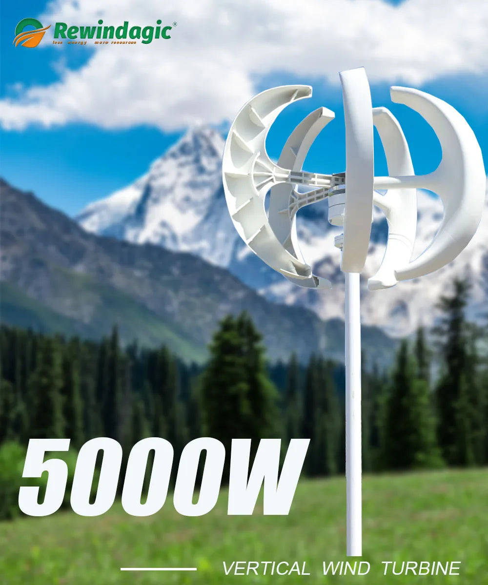 5000W 12V 24V 48V Wind Turbine Generator 5KW Vertical Axis Maglev Windmill With Hybrid Charge Controller For Home Use
