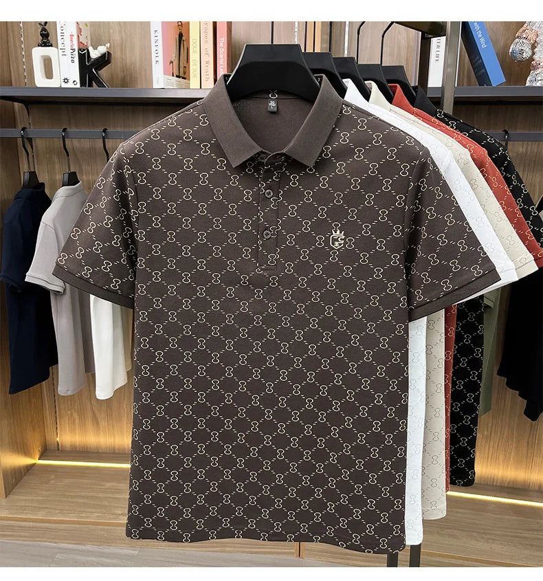 Designer brand short sleeve men's polo shirt new high-end printed summer breathable personalized fashion youth casual T-shirt
