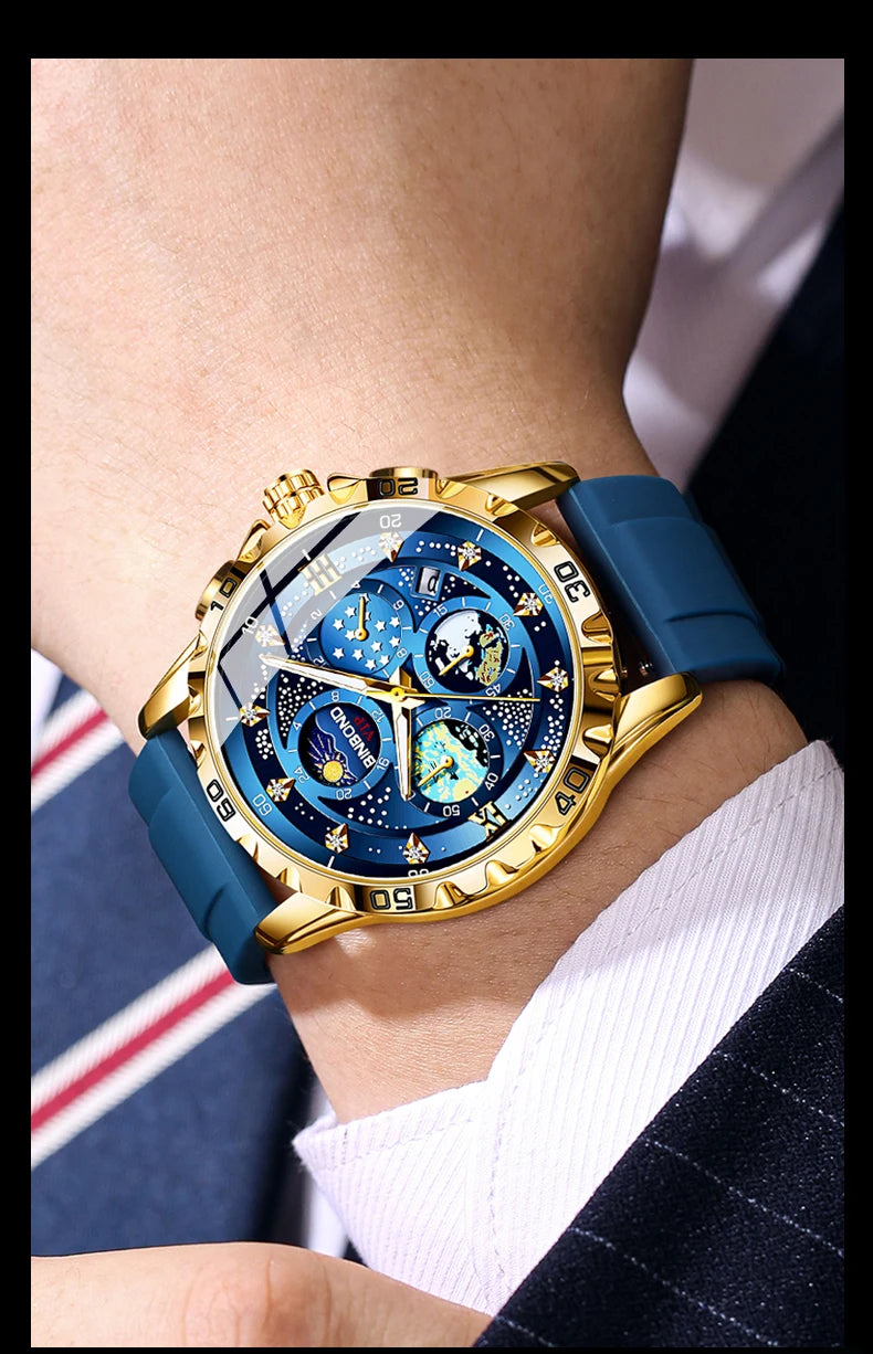 BINBOND Luxury Quartz Watches For Men Luminous Waterproof Auto Date Chronograph Men's Watch Business Sport Fashion Casual Reloj