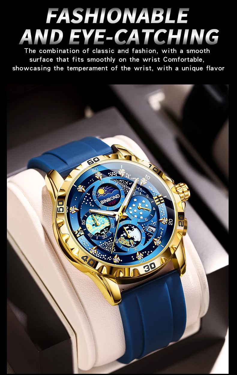 BINBOND Luxury Quartz Watches For Men Luminous Waterproof Auto Date Chronograph Men's Watch Business Sport Fashion Casual Reloj