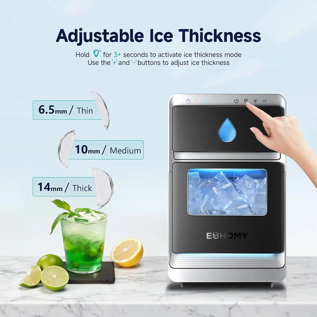 LunaArc Crescent Ice Maker Countertop, 16Pcs Ready in 12Mins, 1600Pcs/Day, Auto Deep Cleaning, Timer, Adjustable Ice Thickness,