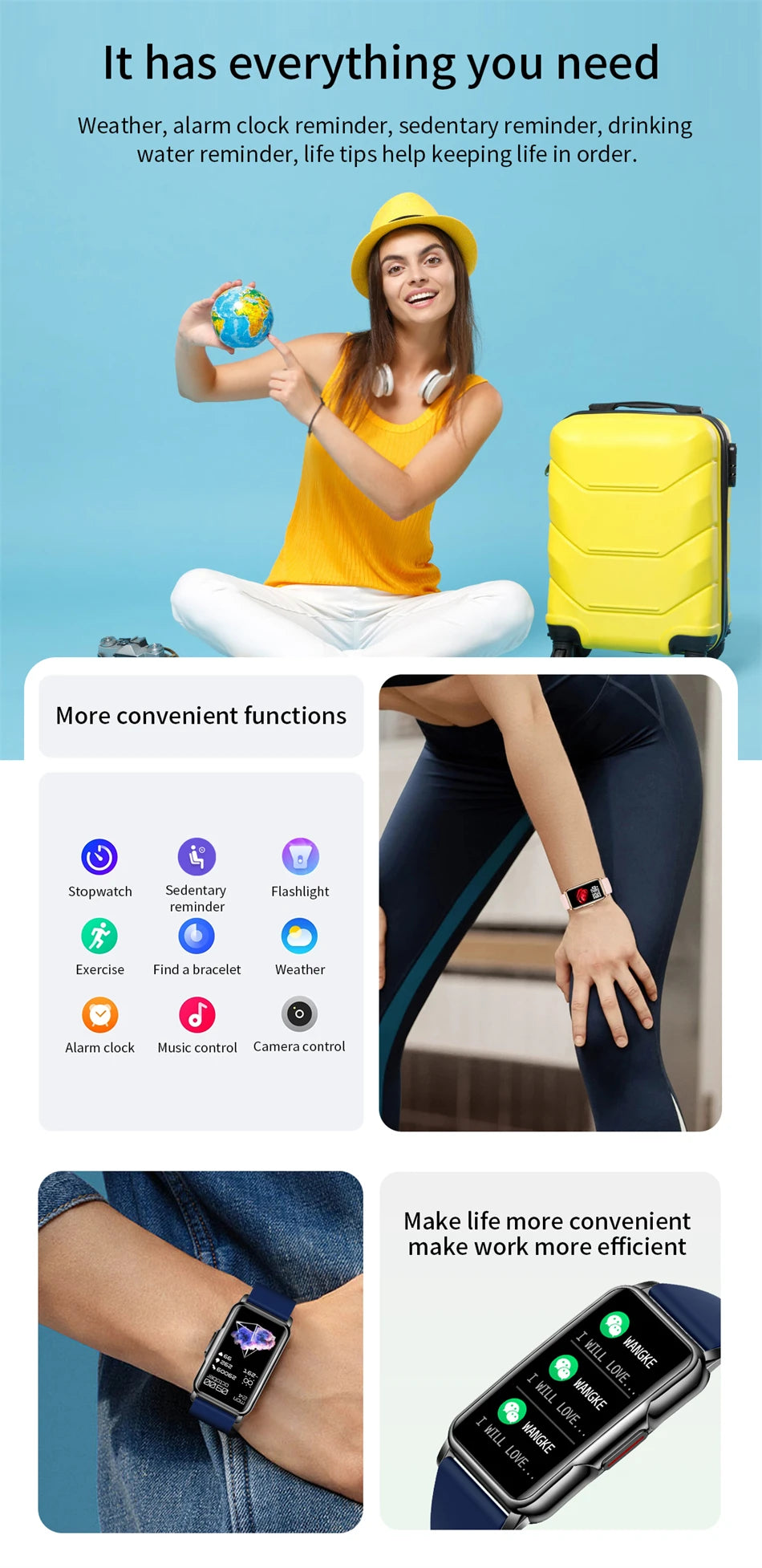 LIGE New Fitness Tracker Bracelet Smart Watch for Women Men Sports Band Pedometer Heart Rate Sleep Monitor Waterproof Smartwatch