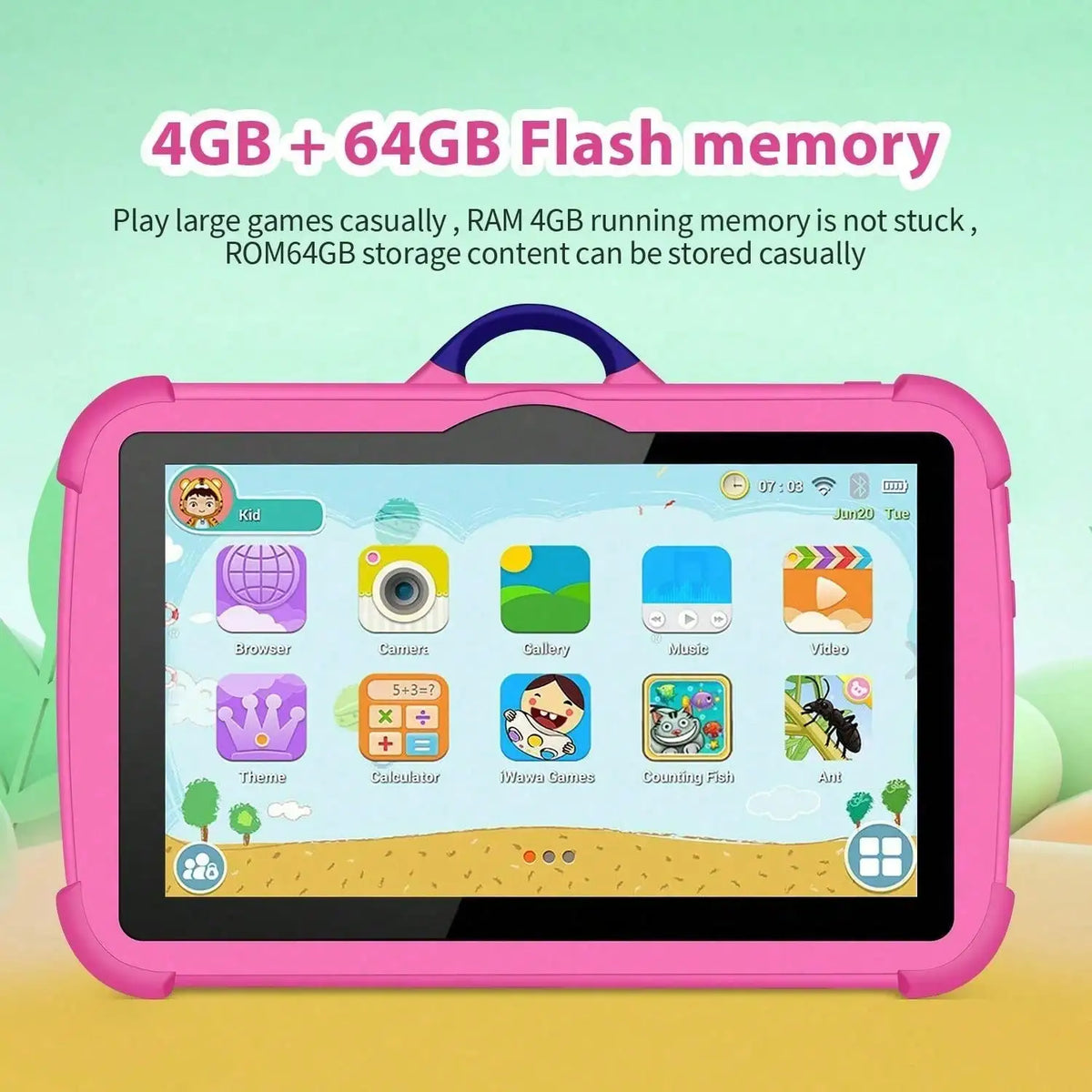 7-Inch Educational Tablet Android 13, 4GB + 64GB Quad Core, IPS HD Display, Parental Controls & Learning Games, Silicone Case, For Students