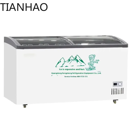 for commercial glass door freezer display case for convenience store supermarket ice cream island refrigerated cooler with