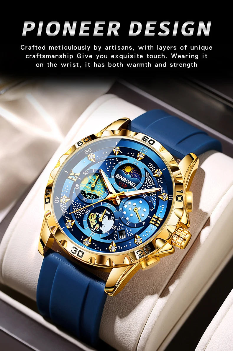 BINBOND Luxury Quartz Watches For Men Luminous Waterproof Auto Date Chronograph Men's Watch Business Sport Fashion Casual Reloj