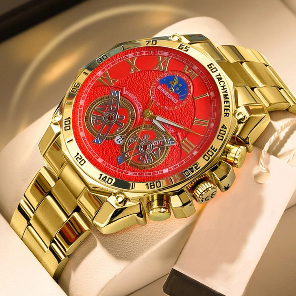BINBOND Men Quartz Watch Luxury Analog Decorative Dial Military Sports Wristwatch Waterproof Casual Outdoor Men's Wrist Watch
