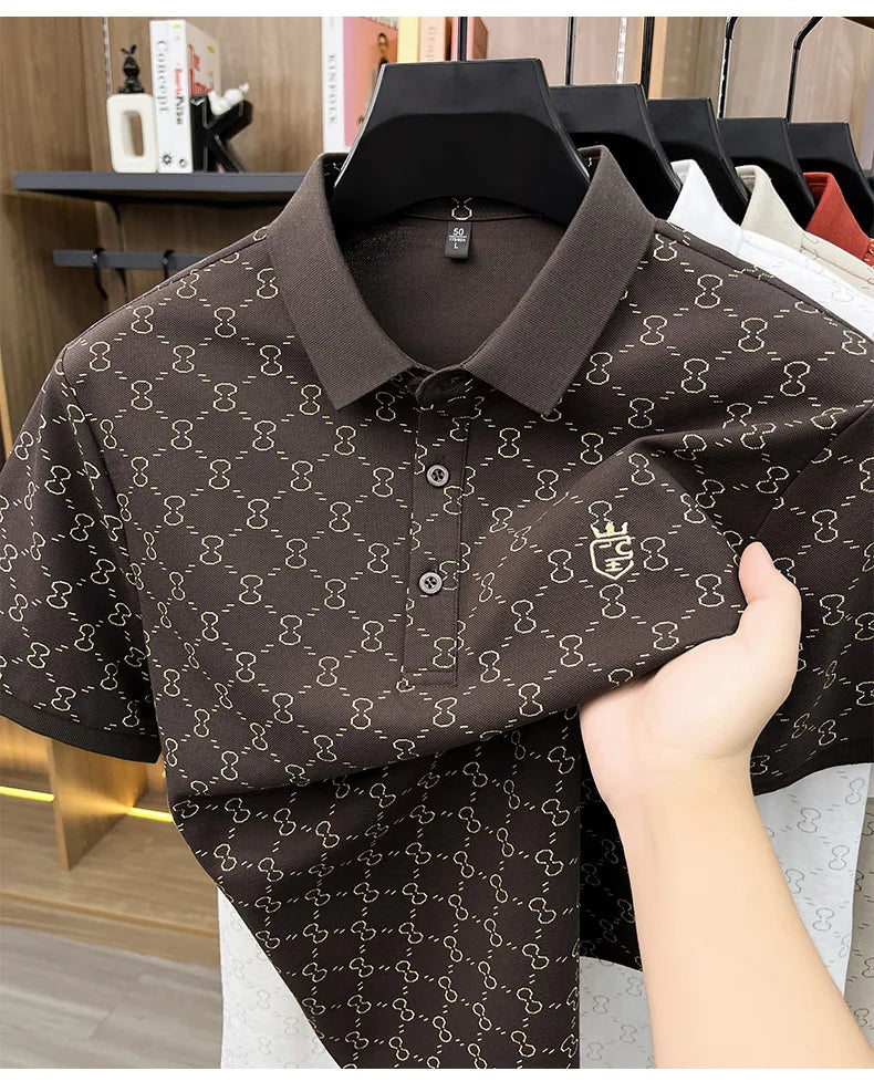 Designer brand short sleeve men's polo shirt new high-end printed summer breathable personalized fashion youth casual T-shirt