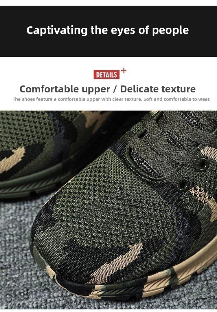 Unisex Camouflage Hiking Shoes Outdoor Training Worksite Safety Shoes Spring Summer Cotton Lined Leather Casual Shoes