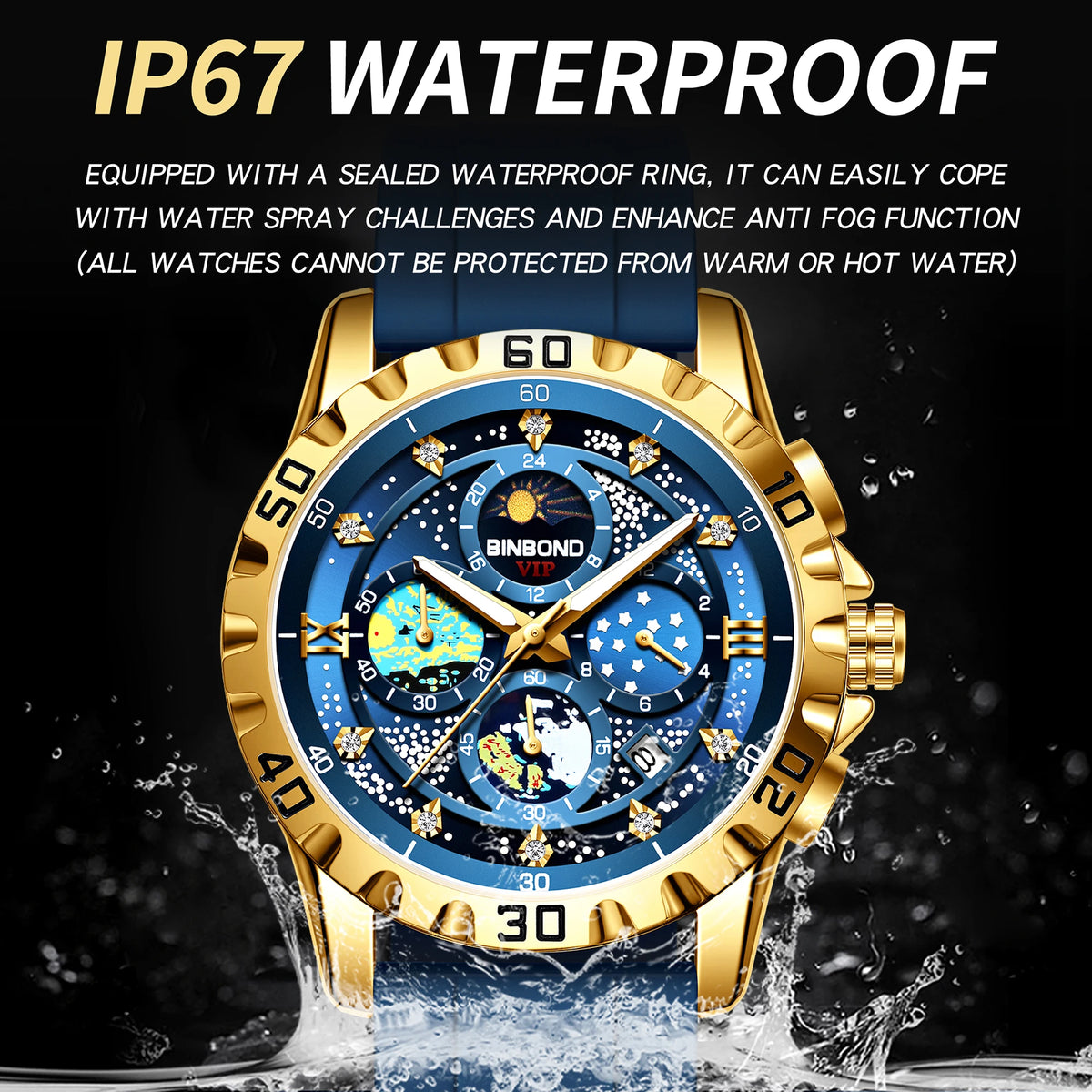 BINBOND Luxury Quartz Watches For Men Luminous Waterproof Auto Date Chronograph Men's Watch Business Sport Fashion Casual Reloj