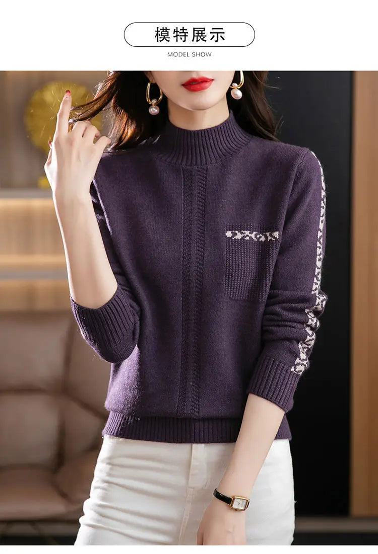 Pull Femme New High Collar Ladies Pullovers Long Sleeve Autumn Winter Knitwears Vintage Warm Sweaters For Women 2026 Bottom Tops