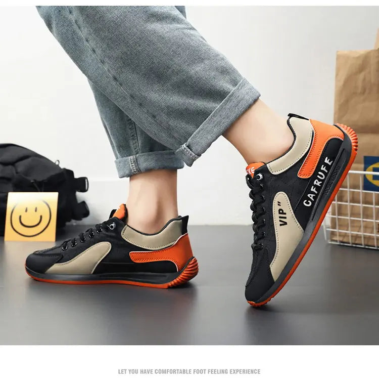 Sneakers Casual Men Retro Running Shoes Fashion Microfiber Leather Fabric Breathable Height Increased Flat Platform Board Shoes