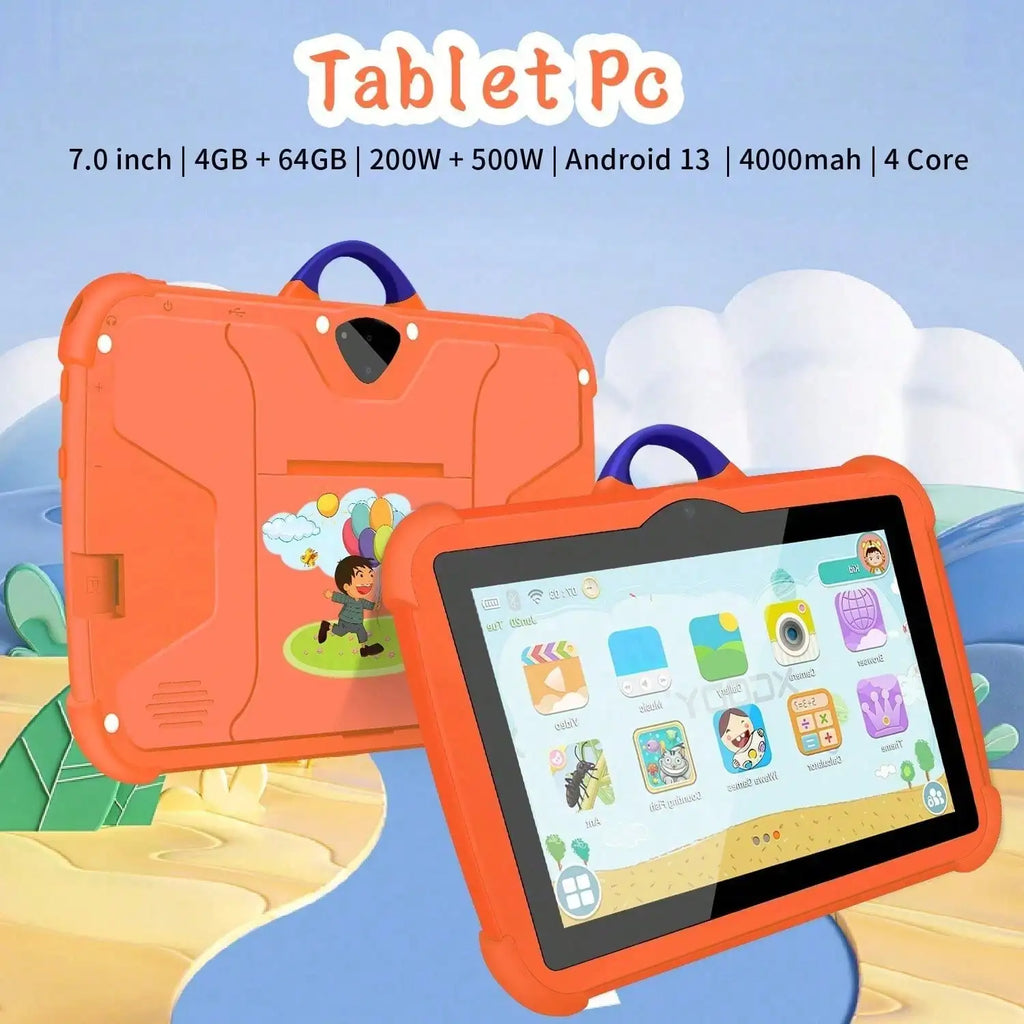 7-Inch Educational Tablet Android 13, 4GB + 64GB Quad Core, IPS HD Display, Parental Controls & Learning Games, Silicone Case, For Students
