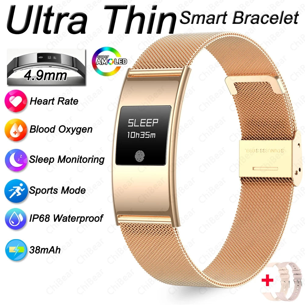 2026New 4.9mm Ultra-Thin SmartBracelet 24/7Health Monitoring IP68 Waterproof  Sports Mode Bluetooth Call Smart Bracelet Women