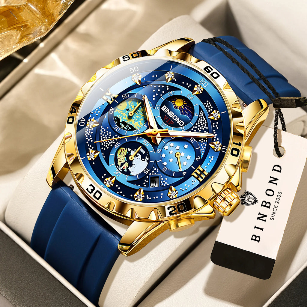BINBOND Luxury Quartz Watches For Men Luminous Waterproof Auto Date Chronograph Men's Watch Business Sport Fashion Casual Reloj