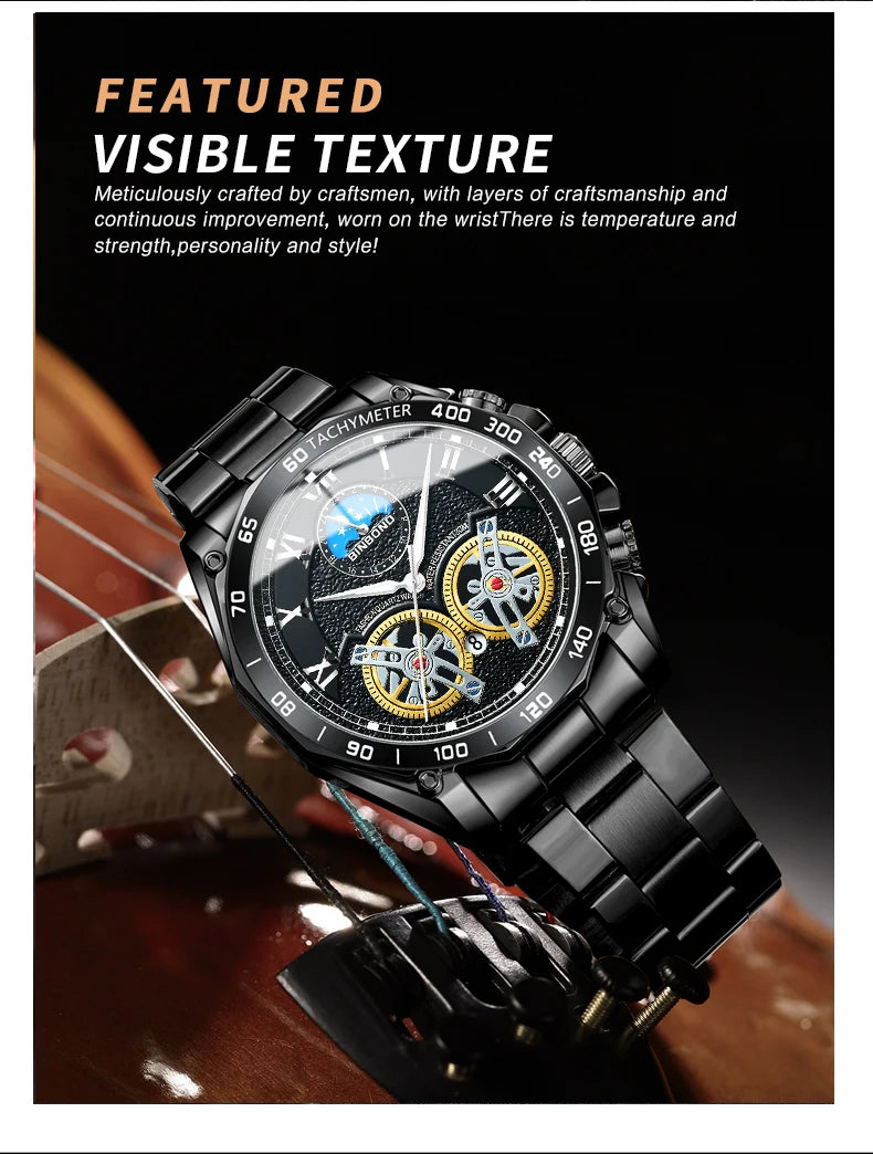 BINBOND Luminous Quartz Watches for Men Luxury Waterproof Accurate Auto Date Men's Watch Sturdy Stainless Steel Casual Reloj