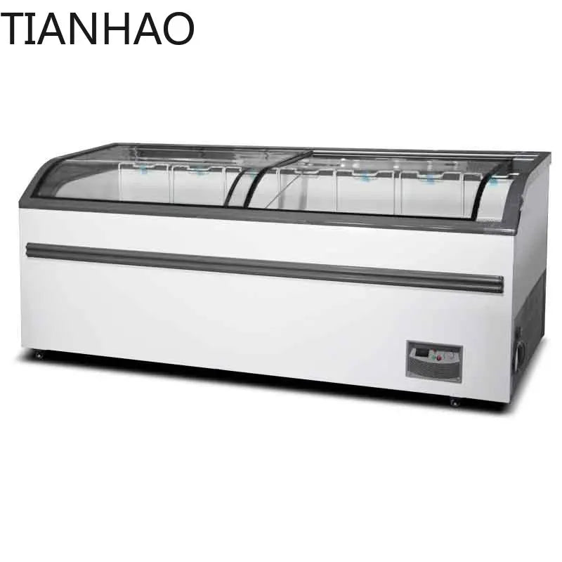 for commercial glass door freezer display case for convenience store supermarket ice cream island refrigerated cooler with