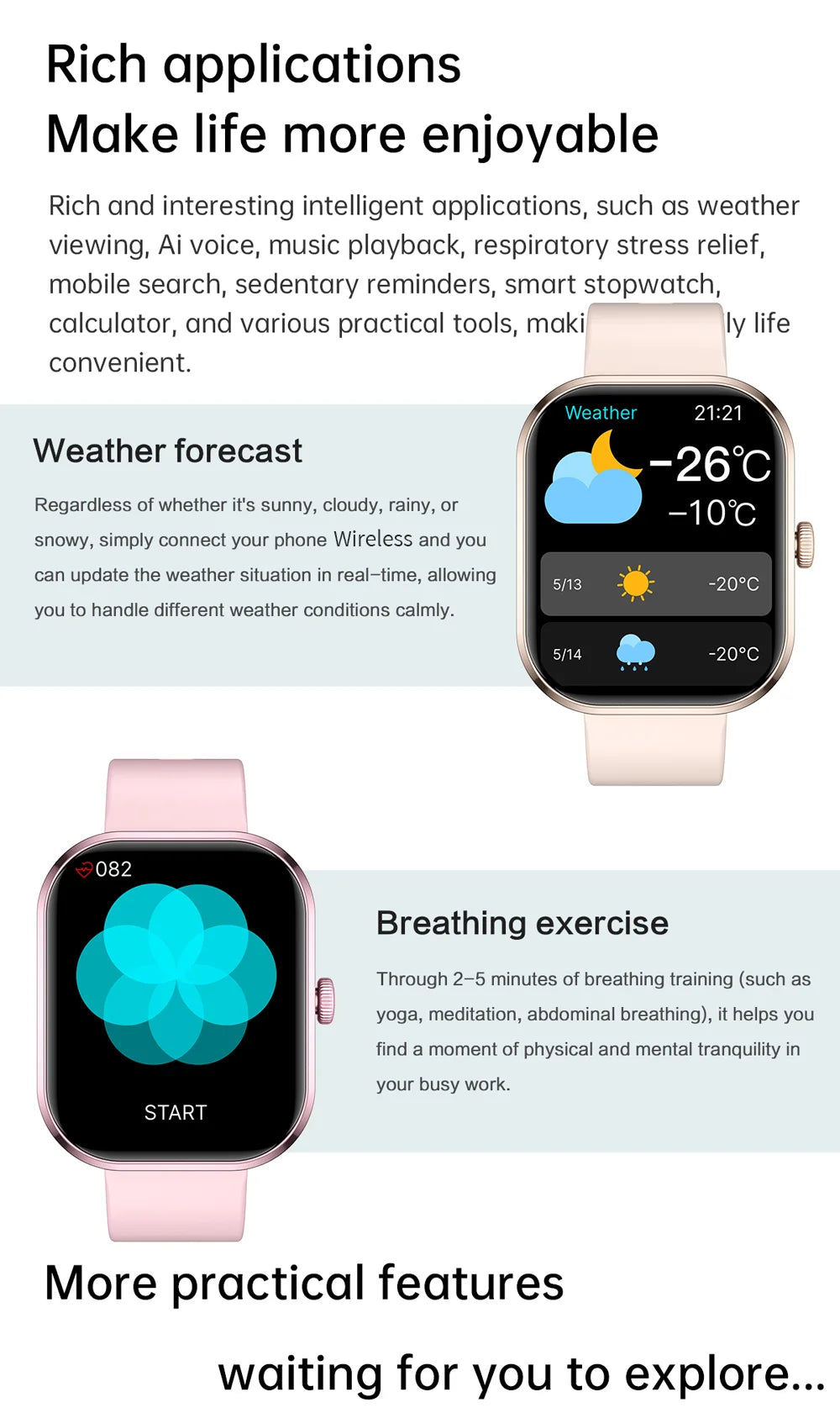 LIGE Smart Watches Ladies Bluetooth Call Sport Bracelet for Android IOS Women‘s Health Monitor Gift Music Clock Smartwatch Pink