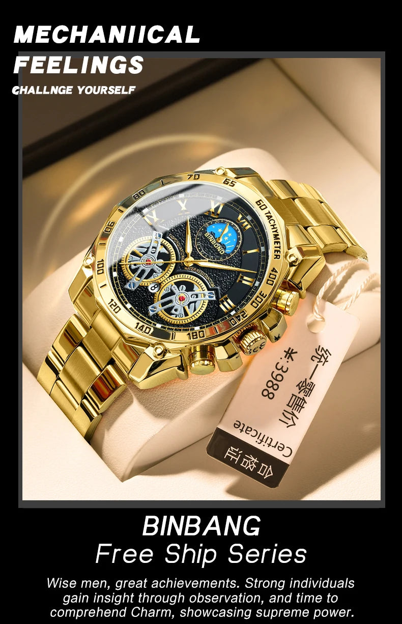 BINBOND Men Quartz Watch Luxury Analog Decorative Dial Military Sports Wristwatch Waterproof Casual Outdoor Men's Wrist Watch