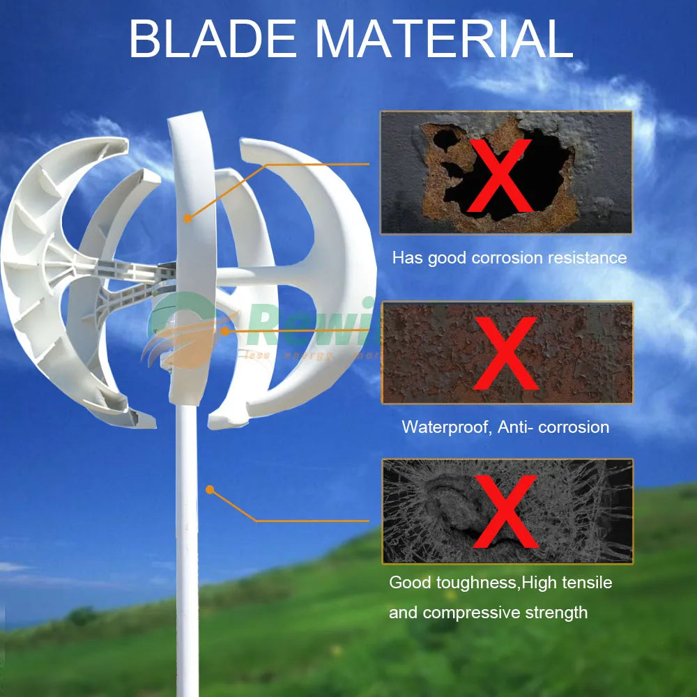 5000W 12V 24V 48V Wind Turbine Generator 5KW Vertical Axis Maglev Windmill With Hybrid Charge Controller For Home Use