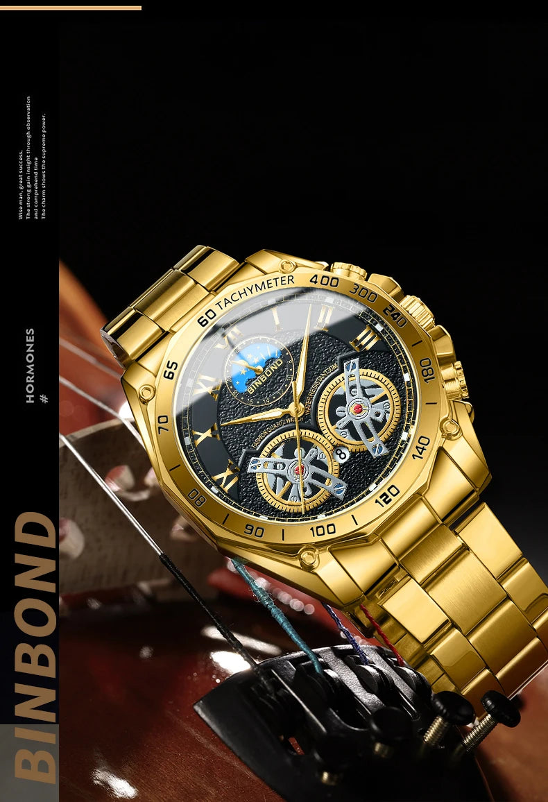 BINBOND Men Quartz Watch Luxury Analog Decorative Dial Military Sports Wristwatch Waterproof Casual Outdoor Men's Wrist Watch