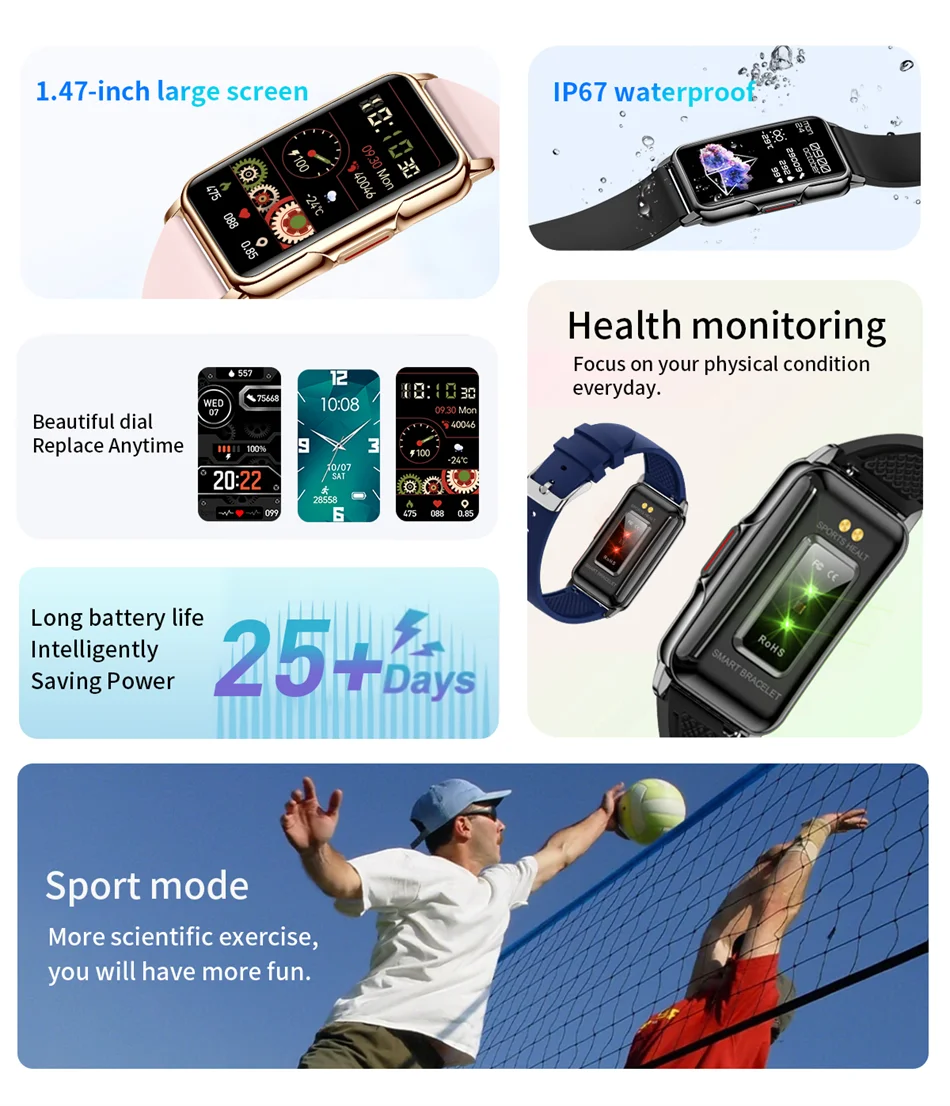 LIGE New Fitness Tracker Bracelet Smart Watch for Women Men Sports Band Pedometer Heart Rate Sleep Monitor Waterproof Smartwatch