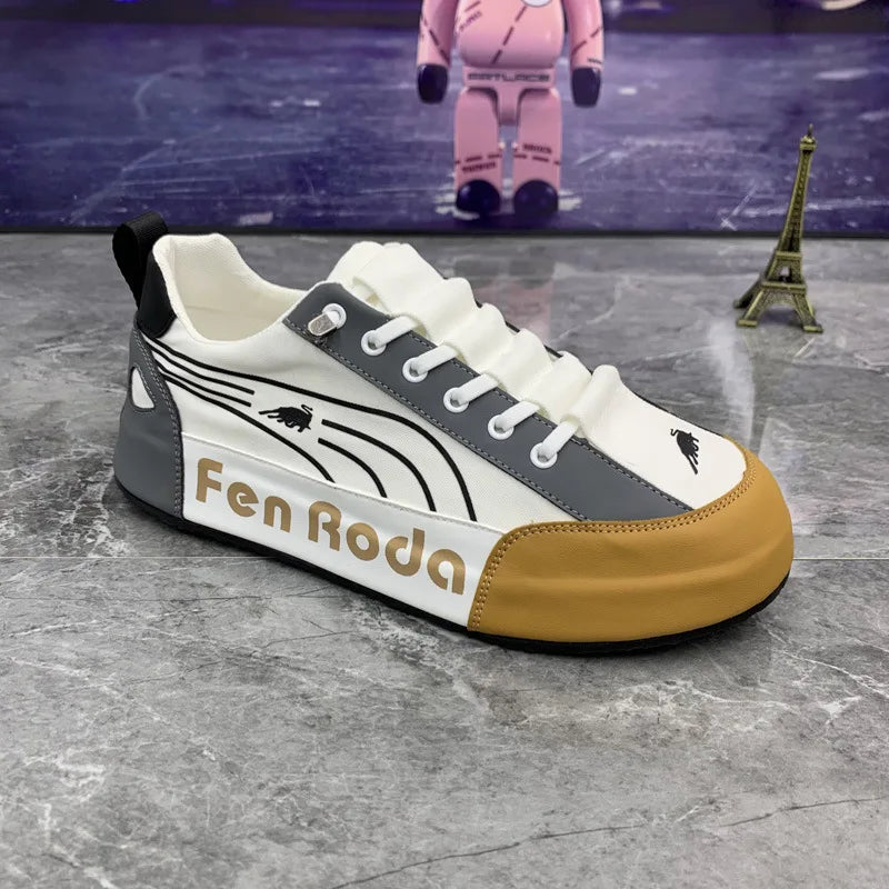 Men Chunky Sneakers Fashion Casual Secondary Leather Cowhide Fabric Breathable Increased Internal Cover Bottom Platform Shoes