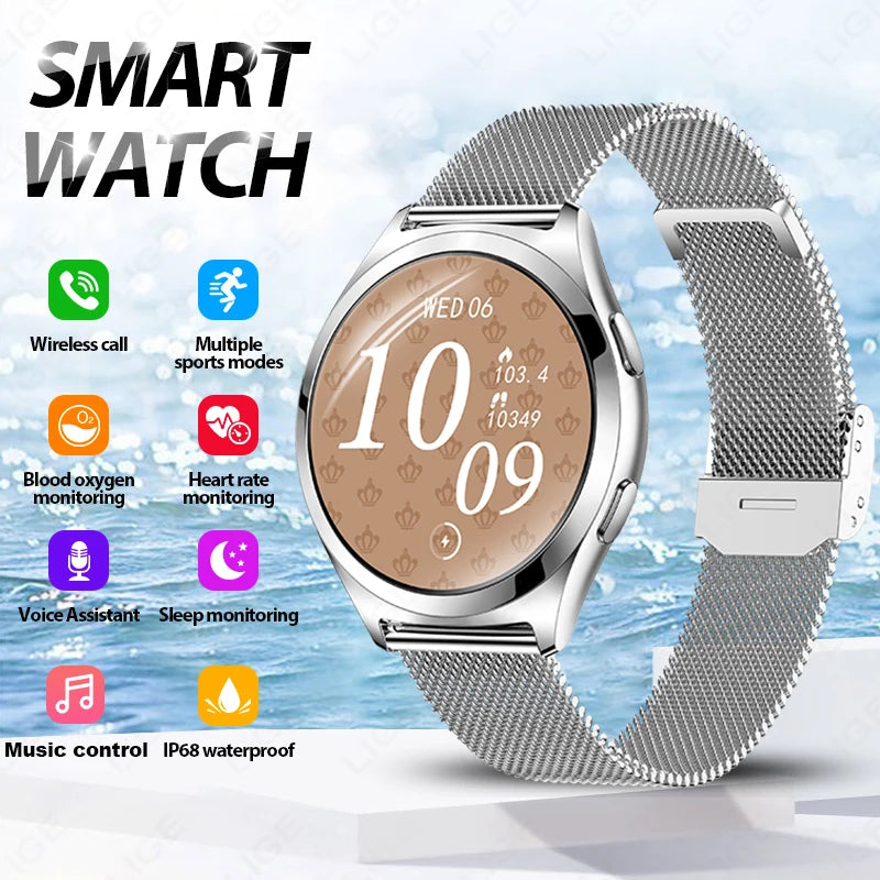 LIGE Luxury Smart Watch For Woman 1.27" Bluetooth Call Custom Dial Women's Bracelet Sports Health Monitor Smartwatch Ladies Gift
