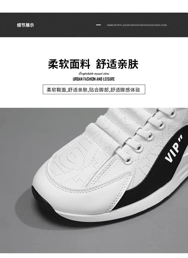 Sneakers Casual Men Retro Running Shoes Fashion Microfiber Leather Fabric Breathable Height Increased Flat Platform Board Shoes