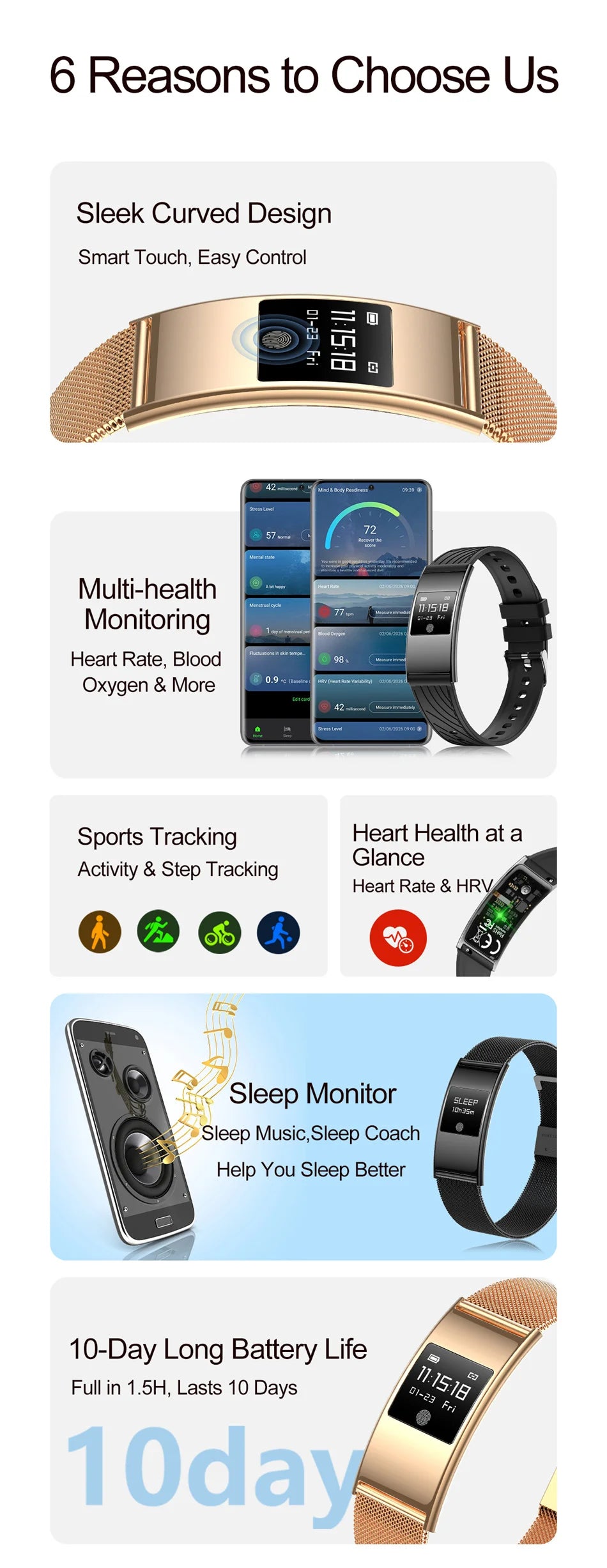 2026New 4.9mm Ultra-Thin SmartBracelet 24/7Health Monitoring IP68 Waterproof  Sports Mode Bluetooth Call Smart Bracelet Women