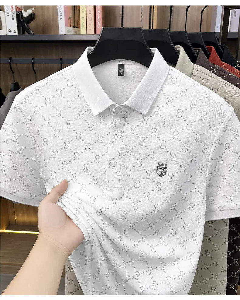 Designer brand short sleeve men's polo shirt new high-end printed summer breathable personalized fashion youth casual T-shirt