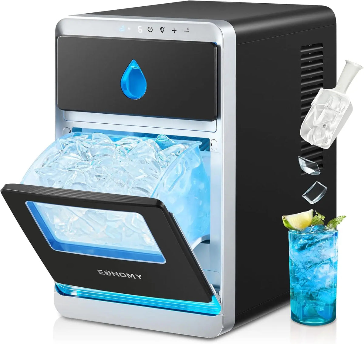 LunaArc Crescent Ice Maker Countertop, 16Pcs Ready in 12Mins, 1600Pcs/Day, Auto Deep Cleaning, Timer, Adjustable Ice Thickness,