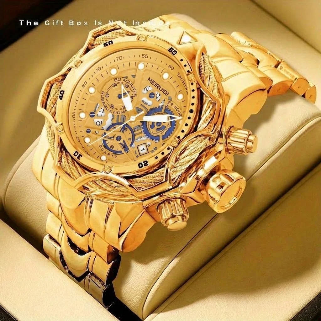 Men's Multifunctional Alloy Wristwatch Quartz Movement Skeleton Dial Tachymeter 24H Display Date Function Alloy Case & Strap