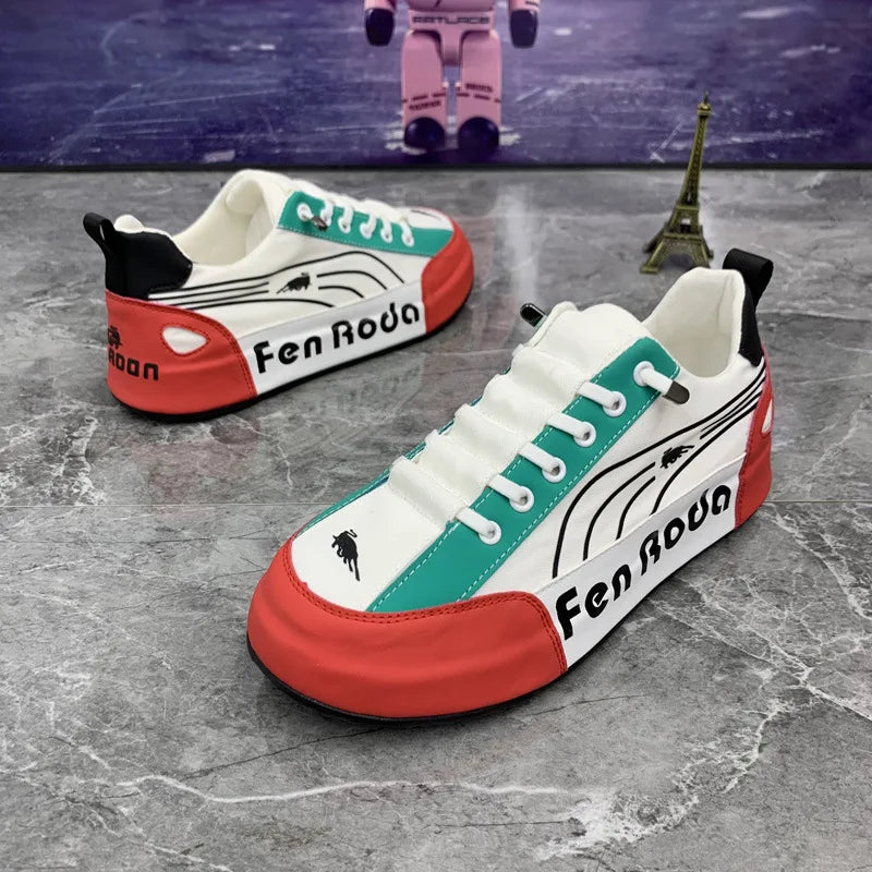 Men Chunky Sneakers Fashion Casual Secondary Leather Cowhide Fabric Breathable Increased Internal Cover Bottom Platform Shoes