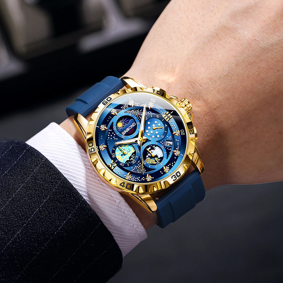BINBOND Luxury Quartz Watches For Men Luminous Waterproof Auto Date Chronograph Men's Watch Business Sport Fashion Casual Reloj