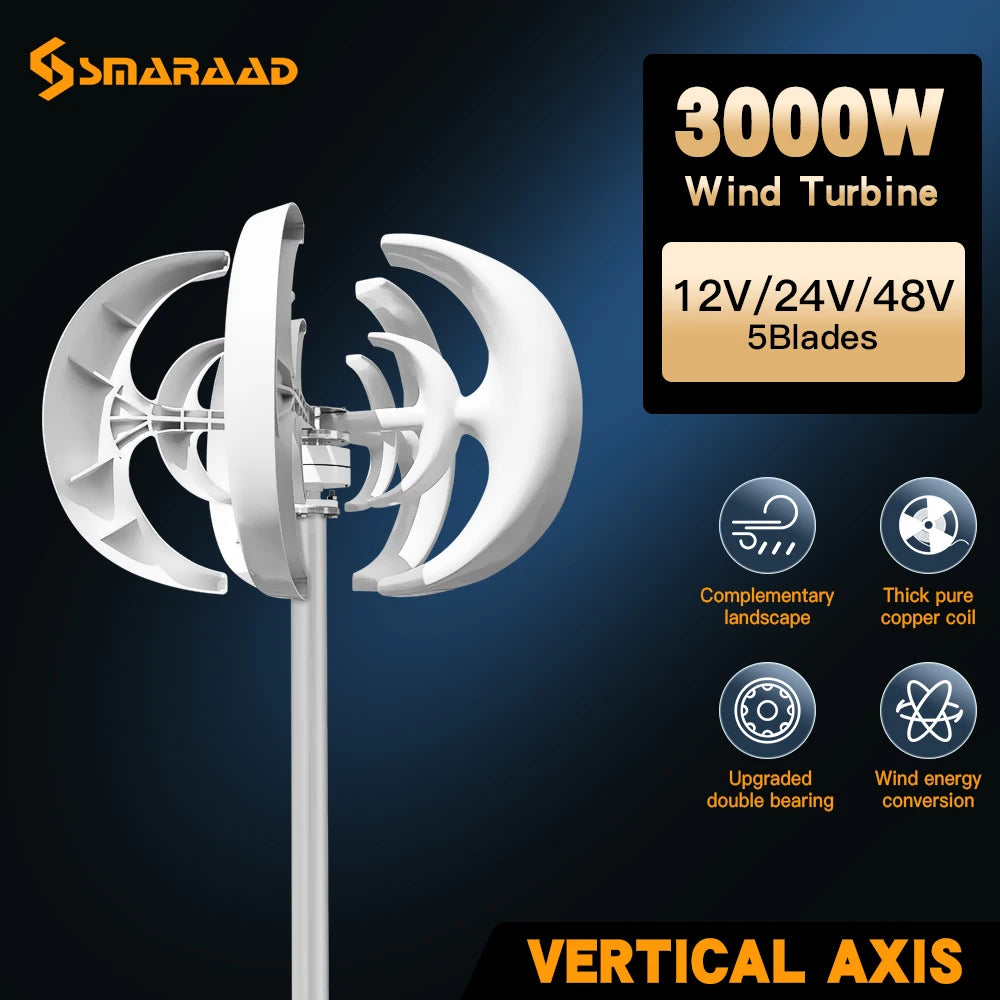 Rapid Delivery Of 3000W 24V 48V Vertical Wind Turbine Household Low Noise And Efficient Solar Cell System in Poland