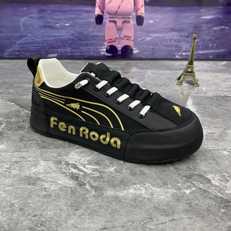 Men Chunky Sneakers Fashion Casual Secondary Leather Cowhide Fabric Breathable Increased Internal Cover Bottom Platform Shoes