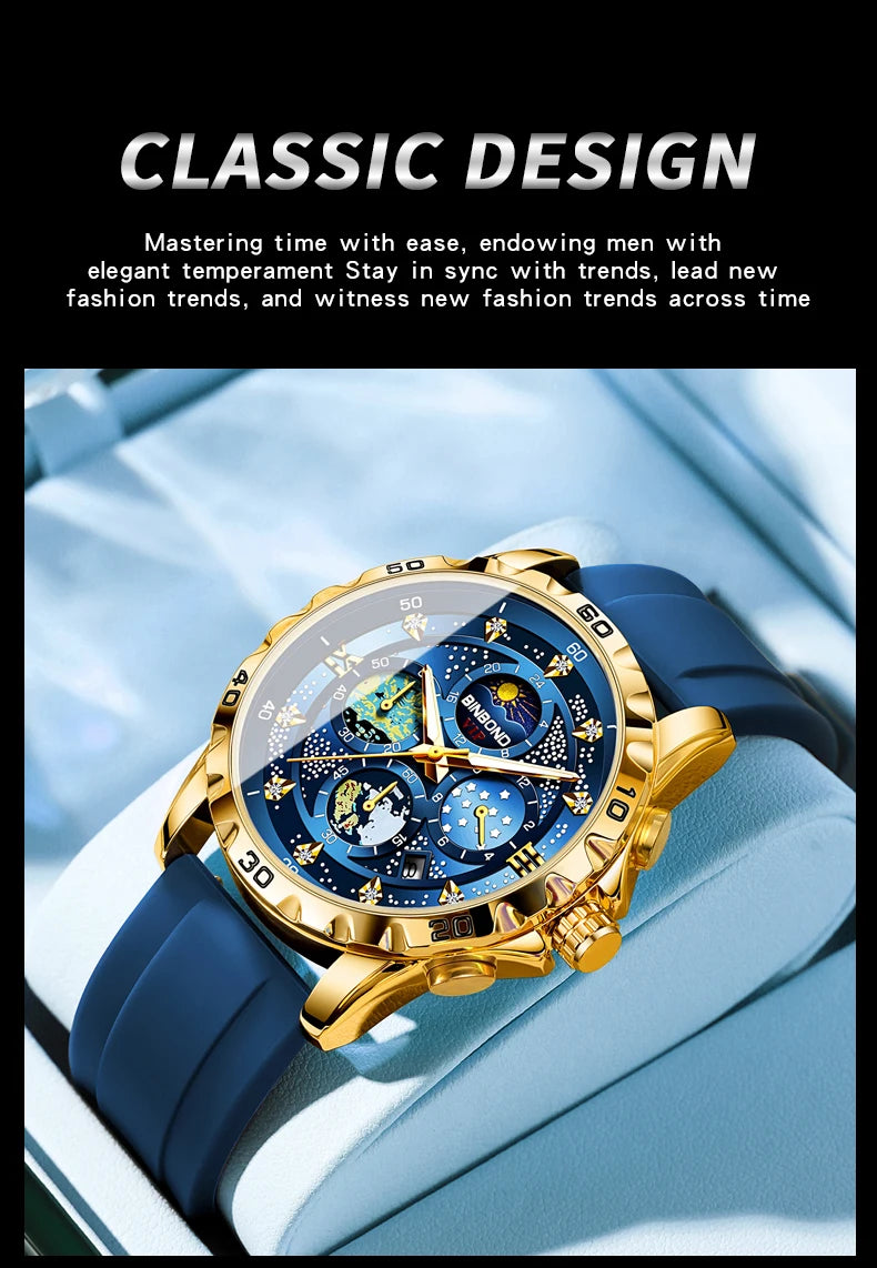 BINBOND Luxury Quartz Watches For Men Luminous Waterproof Auto Date Chronograph Men's Watch Business Sport Fashion Casual Reloj