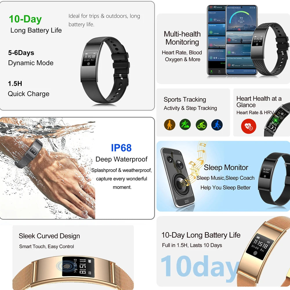 2026New 4.9mm Ultra-Thin SmartBracelet 24/7Health Monitoring IP68 Waterproof  Sports Mode Bluetooth Call Smart Bracelet Women
