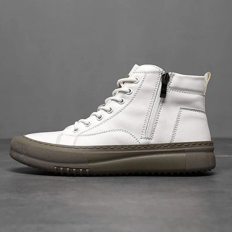Bubuk Men's Spring and Autumn Style White Sneakers, New Trendy Versatile High-Top Sneakers, Summer Fashion Casual Men's Shoes, Breathable and Durable Sneakers